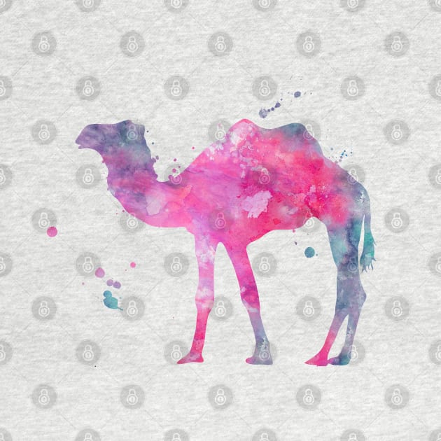 Pink Camel Watercolor Painting by Miao Miao Design